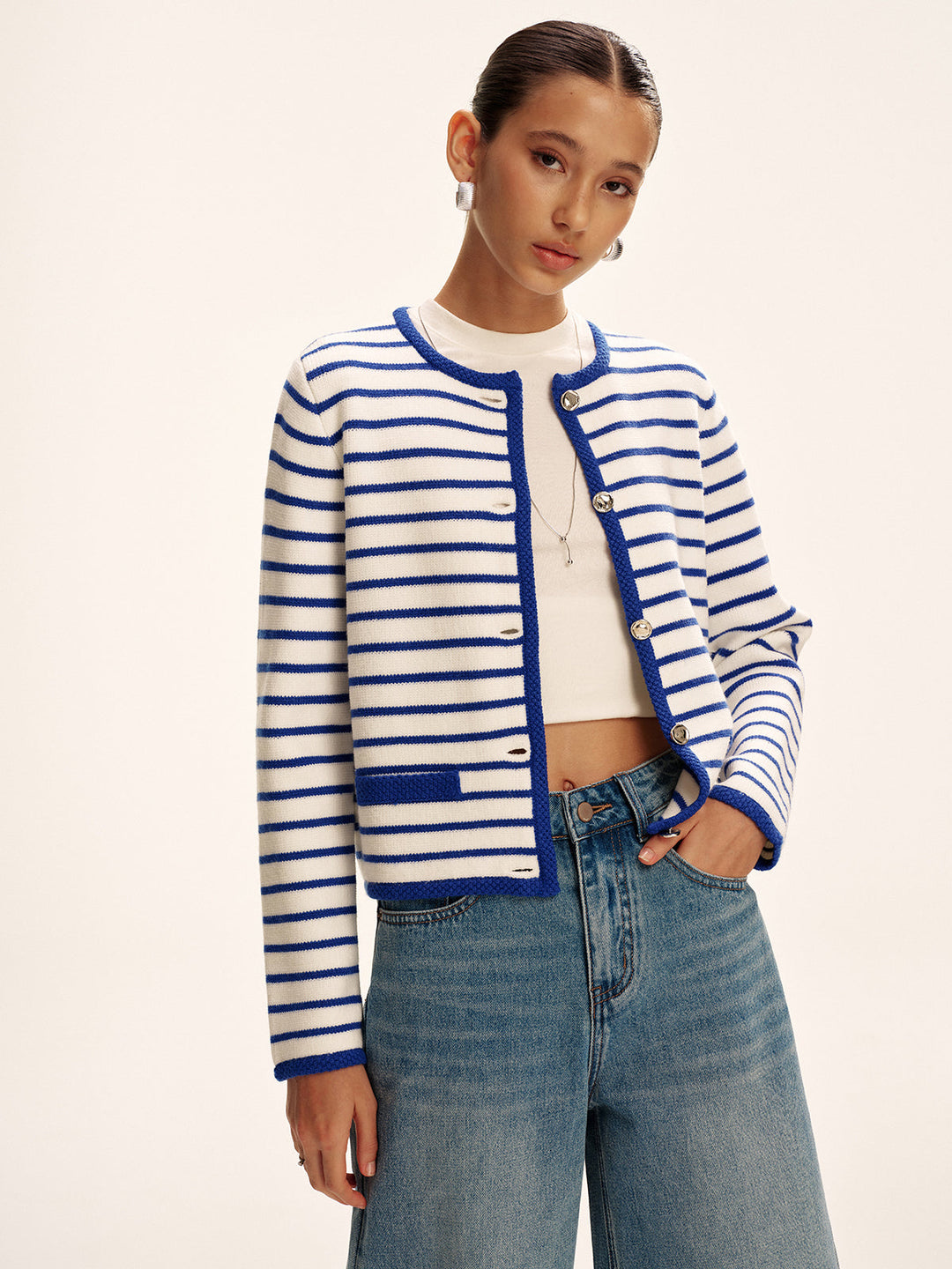 Striped Contrast Trim Knit Cardigan  Liora Lane Boutique Cardigans