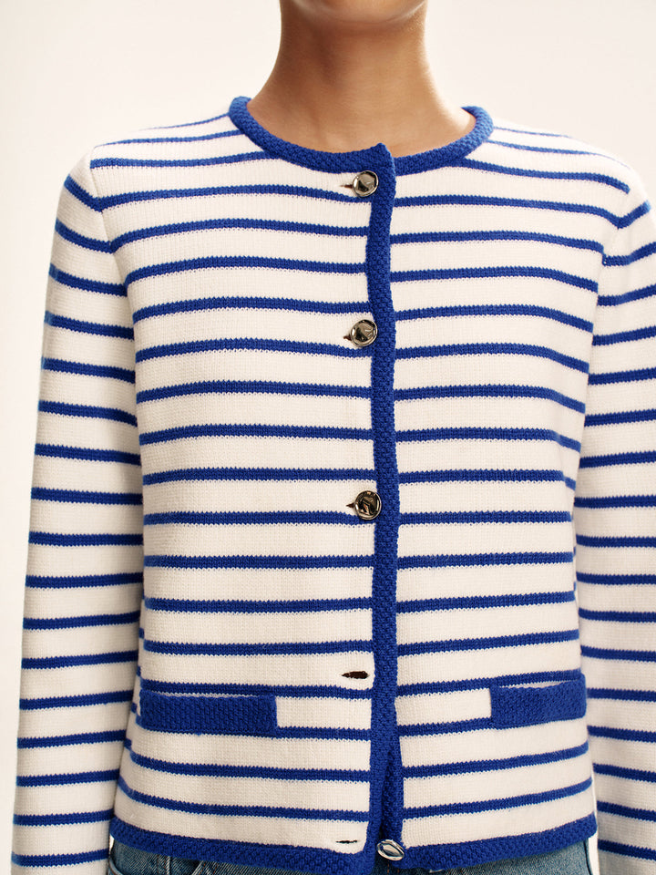 Striped Contrast Trim Knit Cardigan  Liora Lane Boutique Cardigans