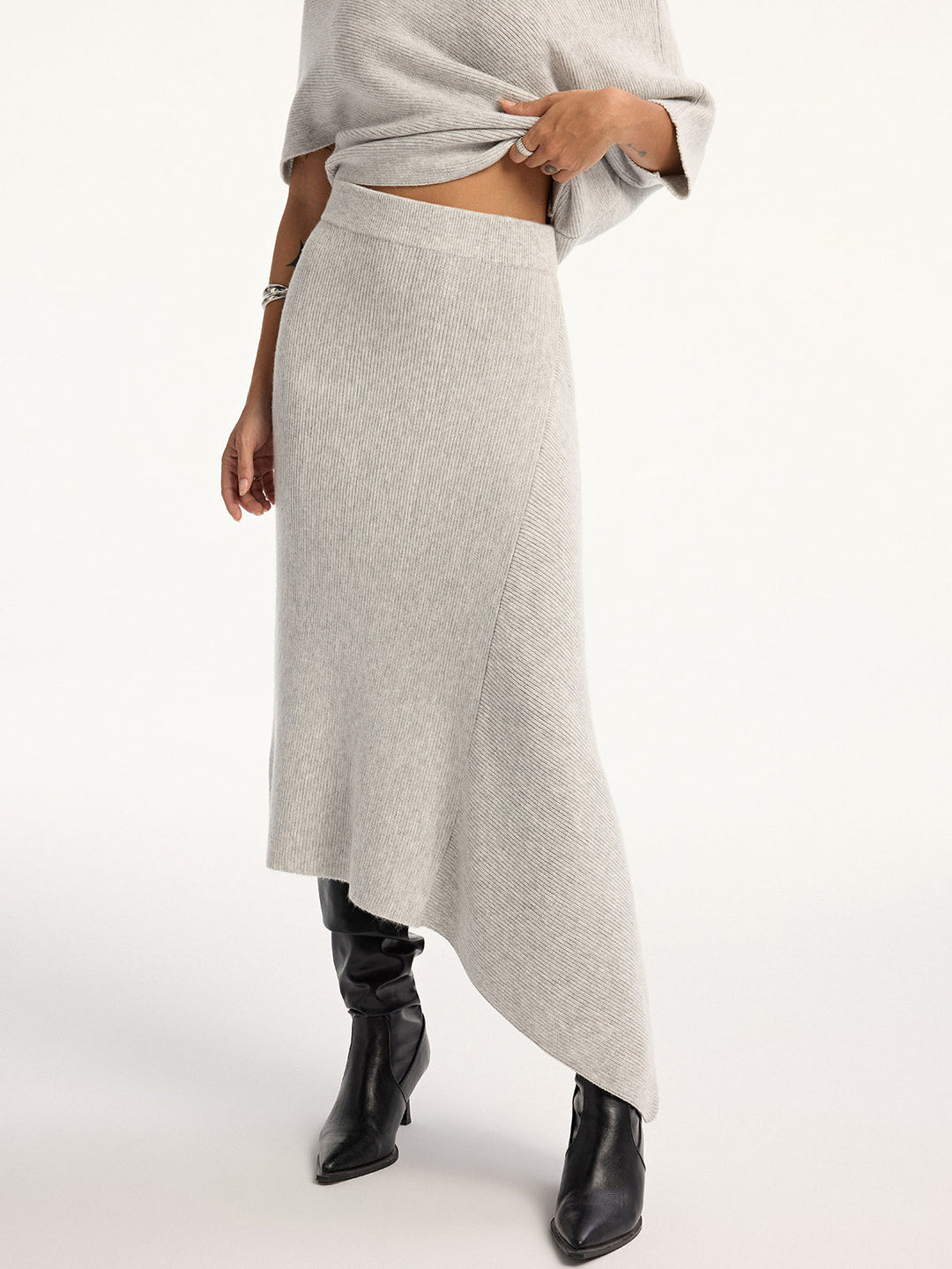 Asymmetric Wool-Blend Midi Skirt  Liora Lane Boutique Sweater Skirts