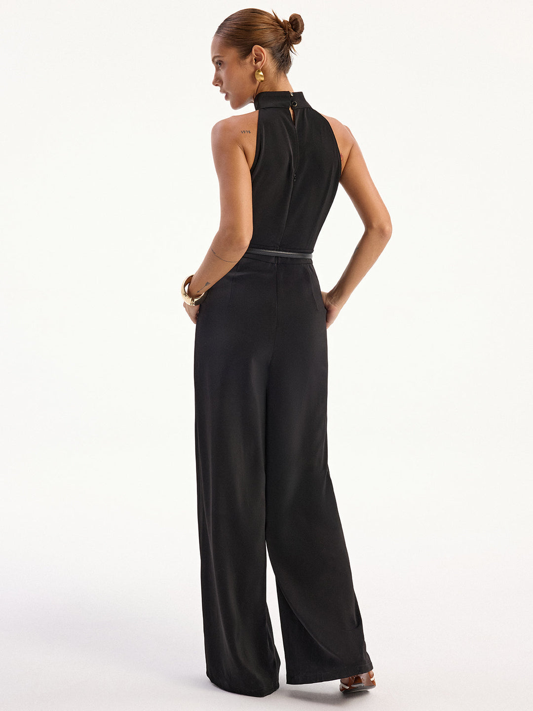 Satin Halter Neck Back Slit Jumpsuit without Belt  Liora Lane Boutique Jumpsuits