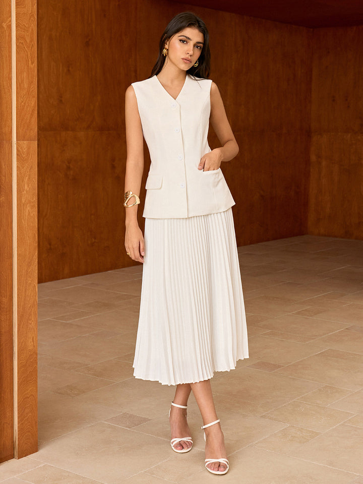 Elasticated Waist Pleated Midi Skirt  Liora Lane Boutique Skirts