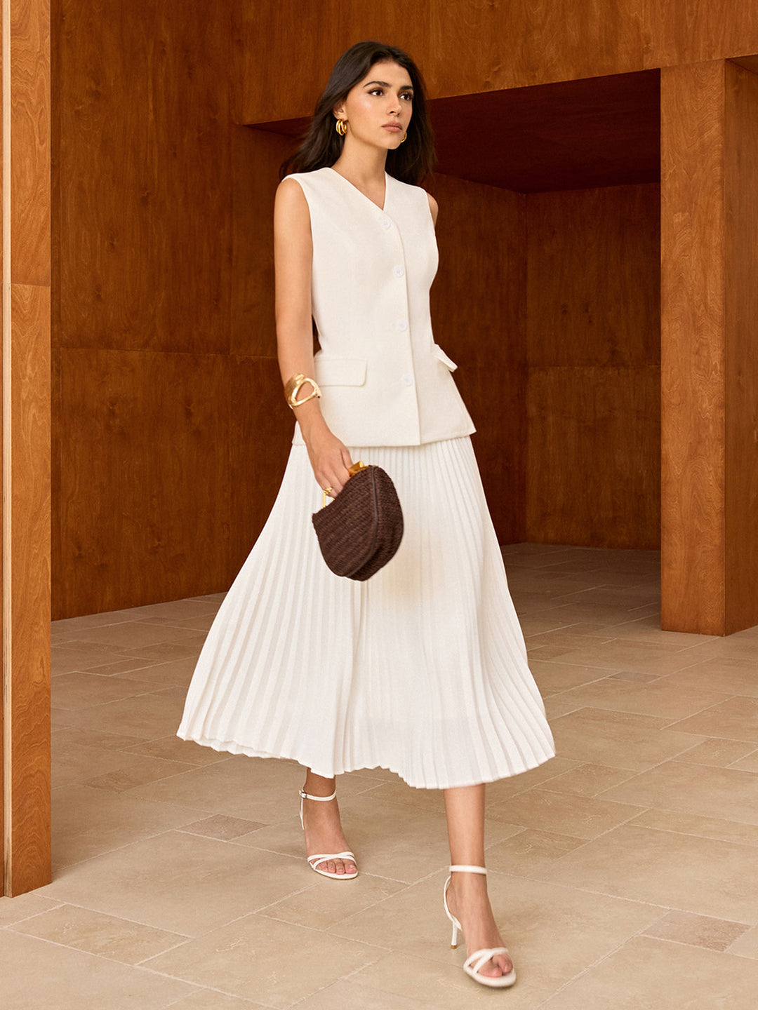 Elasticated Waist Pleated Midi Skirt  Liora Lane Boutique Skirts