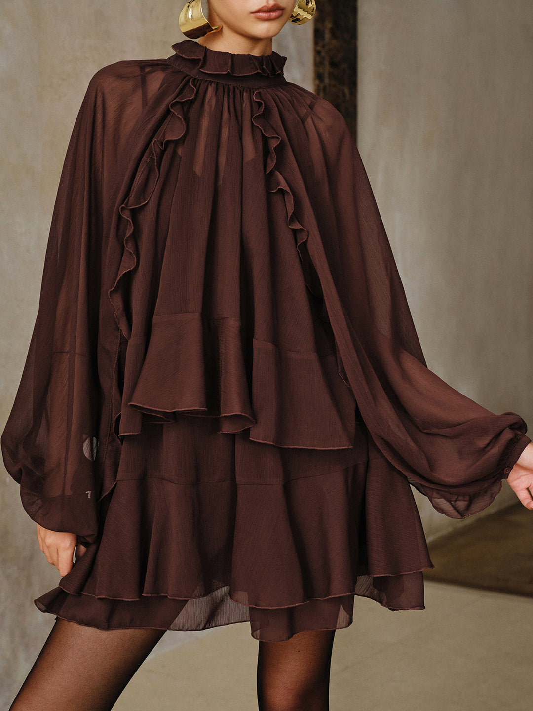 Tiered Ruffle Chiffon Mini Dress Set with Liner  Liora Lane Boutique Dresses