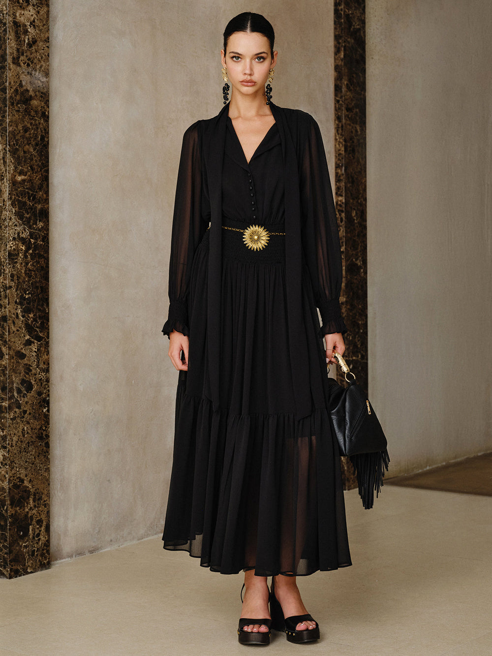 Chiffon Maxi Dresse with Scarf  Liora Lane Boutique Dresses