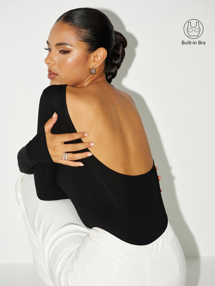 Bra-Free Long Sleeve Backless Bodysuit  Liora Lane Boutique Bodysuits Black / XL 26.00