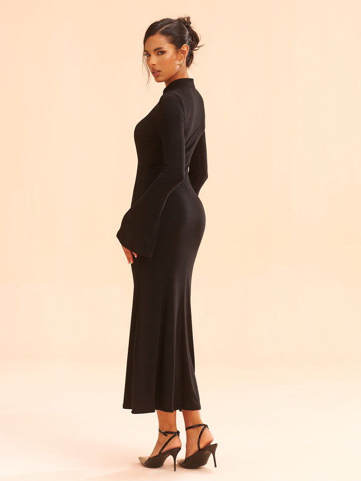 Metal Bow Detail Stand Collar Maxi Dress  Liora Lane Boutique Dresses
