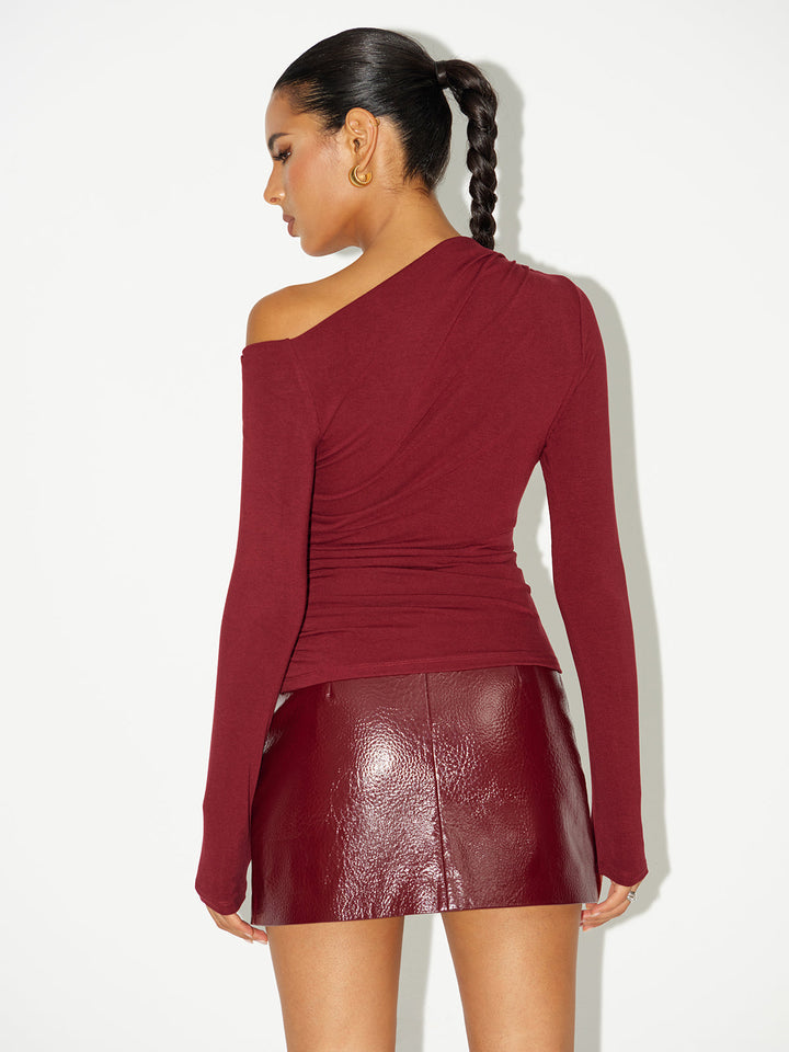 Ruched Asymmetric Off-Shoulder T-Shirt  Liora Lane Boutique T-Shirts