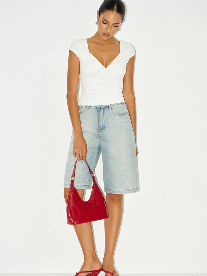 Mid-Waist Denim Bermuda Shorts  Liora Lane Boutique Jeans