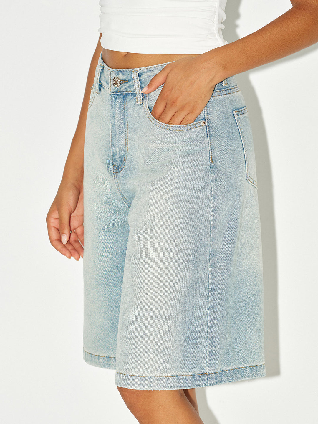 Mid-Waist Denim Bermuda Shorts  Liora Lane Boutique Jeans