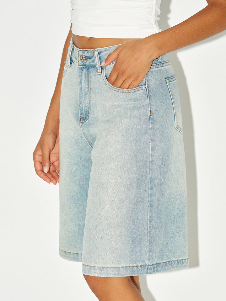 Mid-Waist Denim Bermuda Shorts  Liora Lane Boutique Jeans