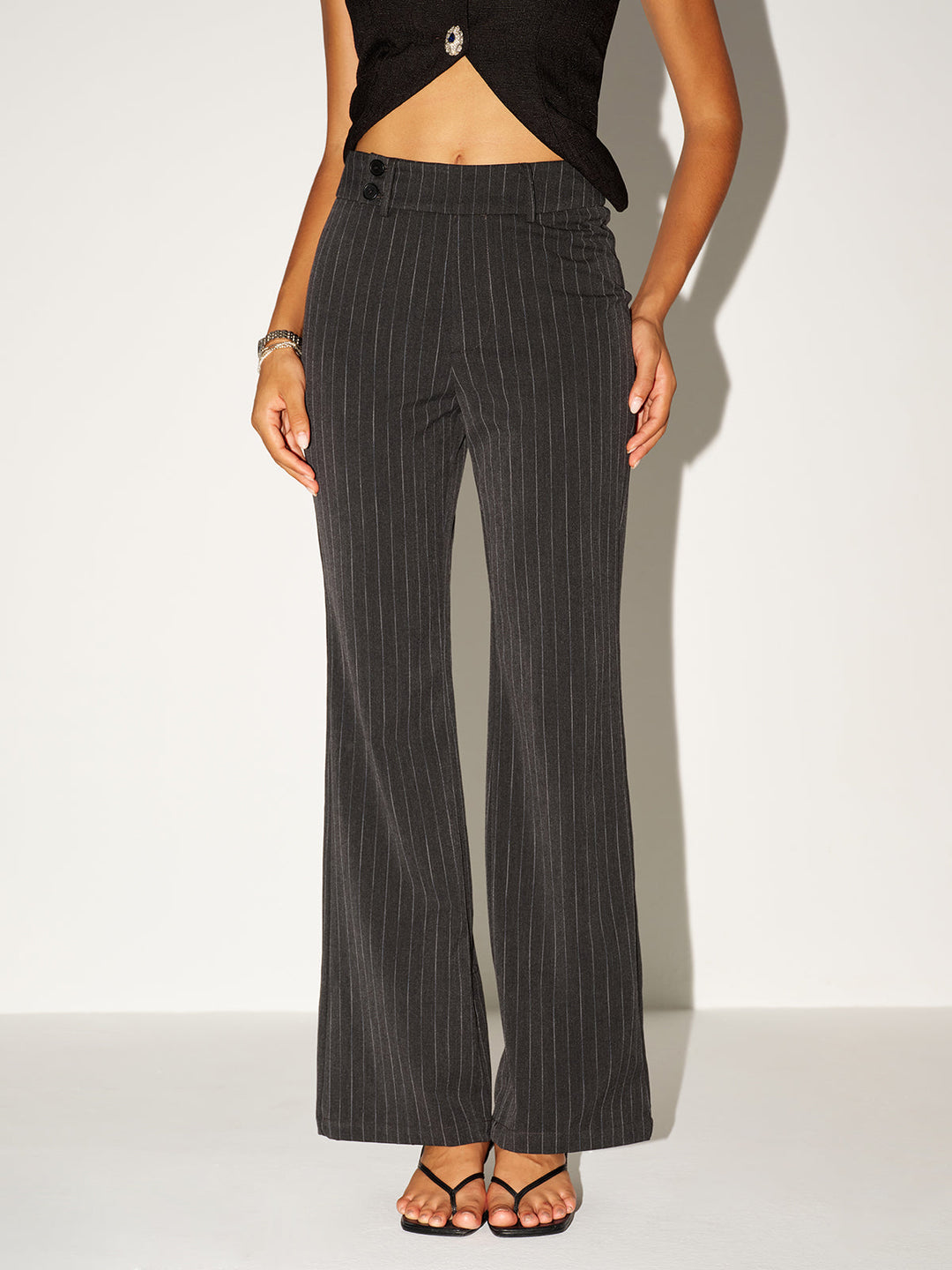 Pinstripe Low-Waist Pants  Liora Lane Boutique Pants