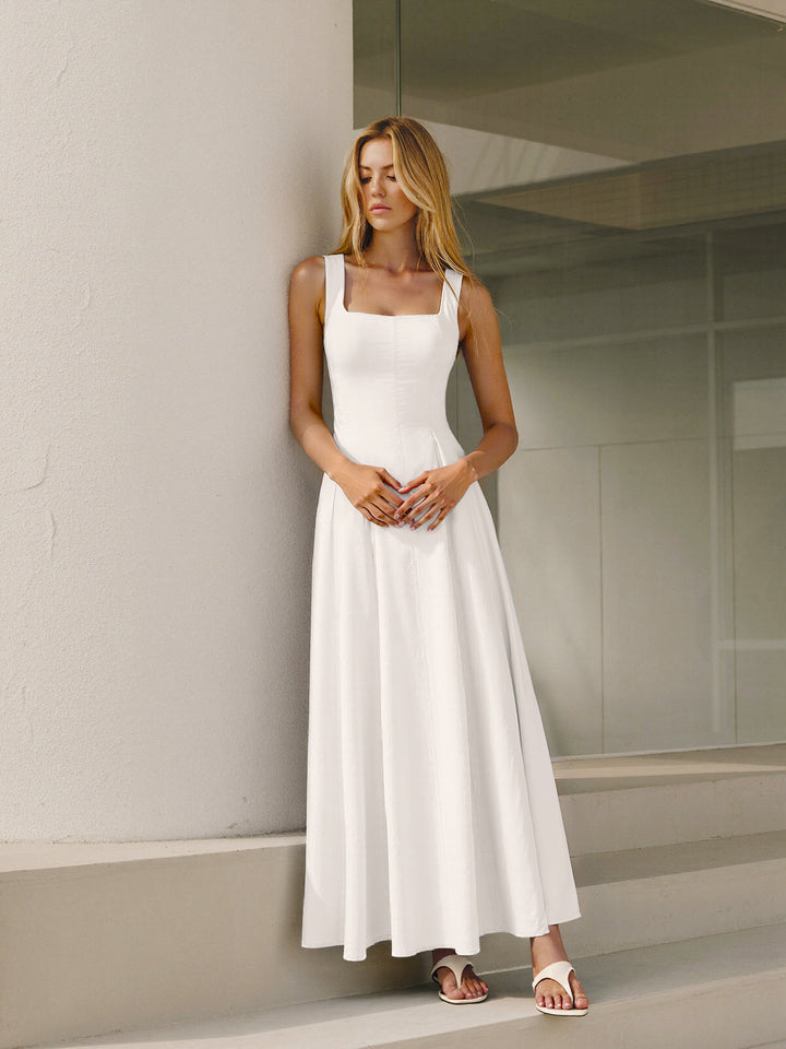Cotton Maxi Dress with Lace-Up Back  Liora Lane Boutique Dresses White / XL 79.00