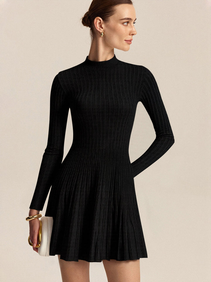 Mock Neck Flared Sweater Dress  Liora Lane Boutique Sweater Dresses Black / XL 147.99