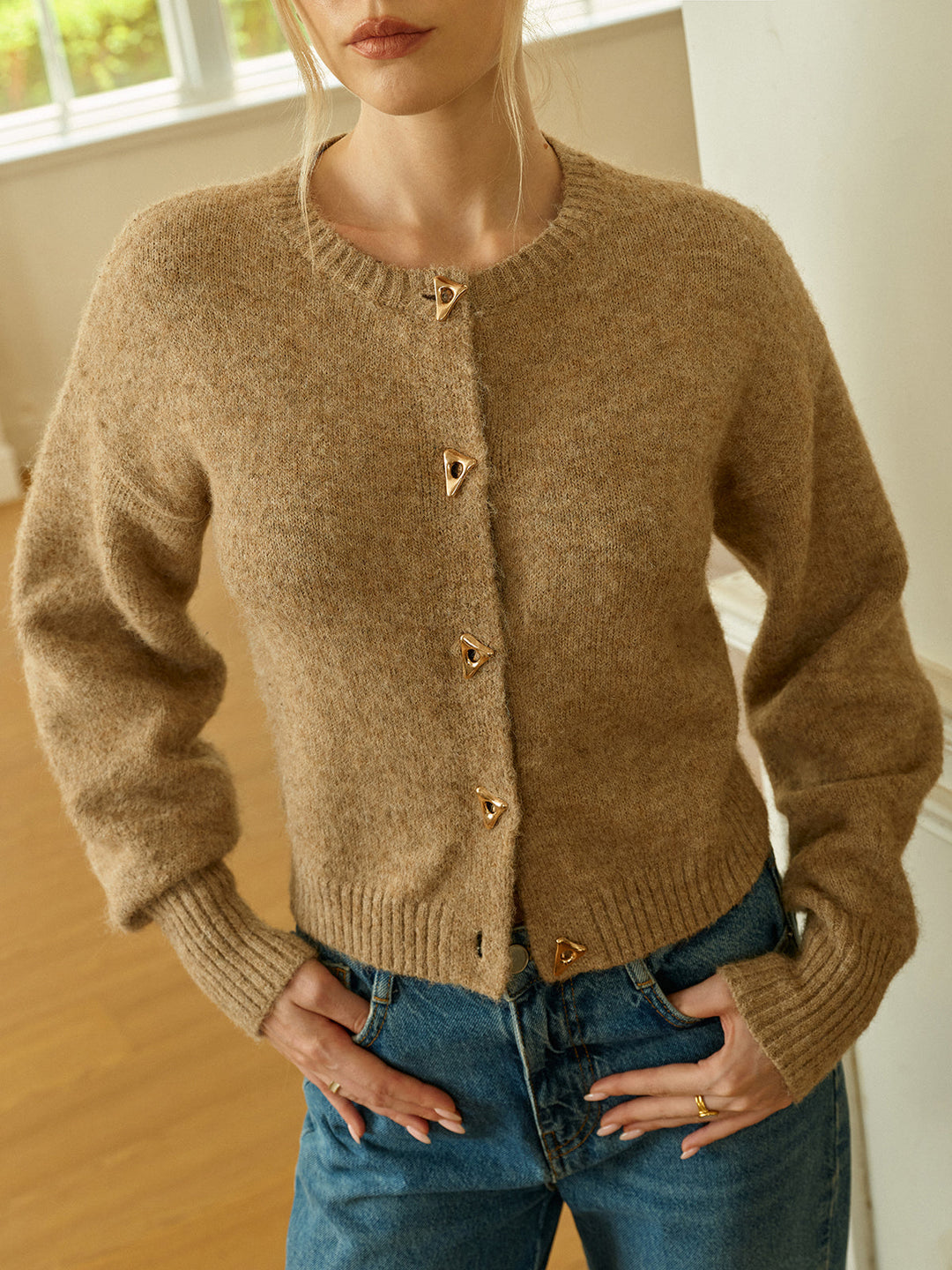 Triangle Button Wool Blend Cardigan  Liora Lane Boutique Cardigans