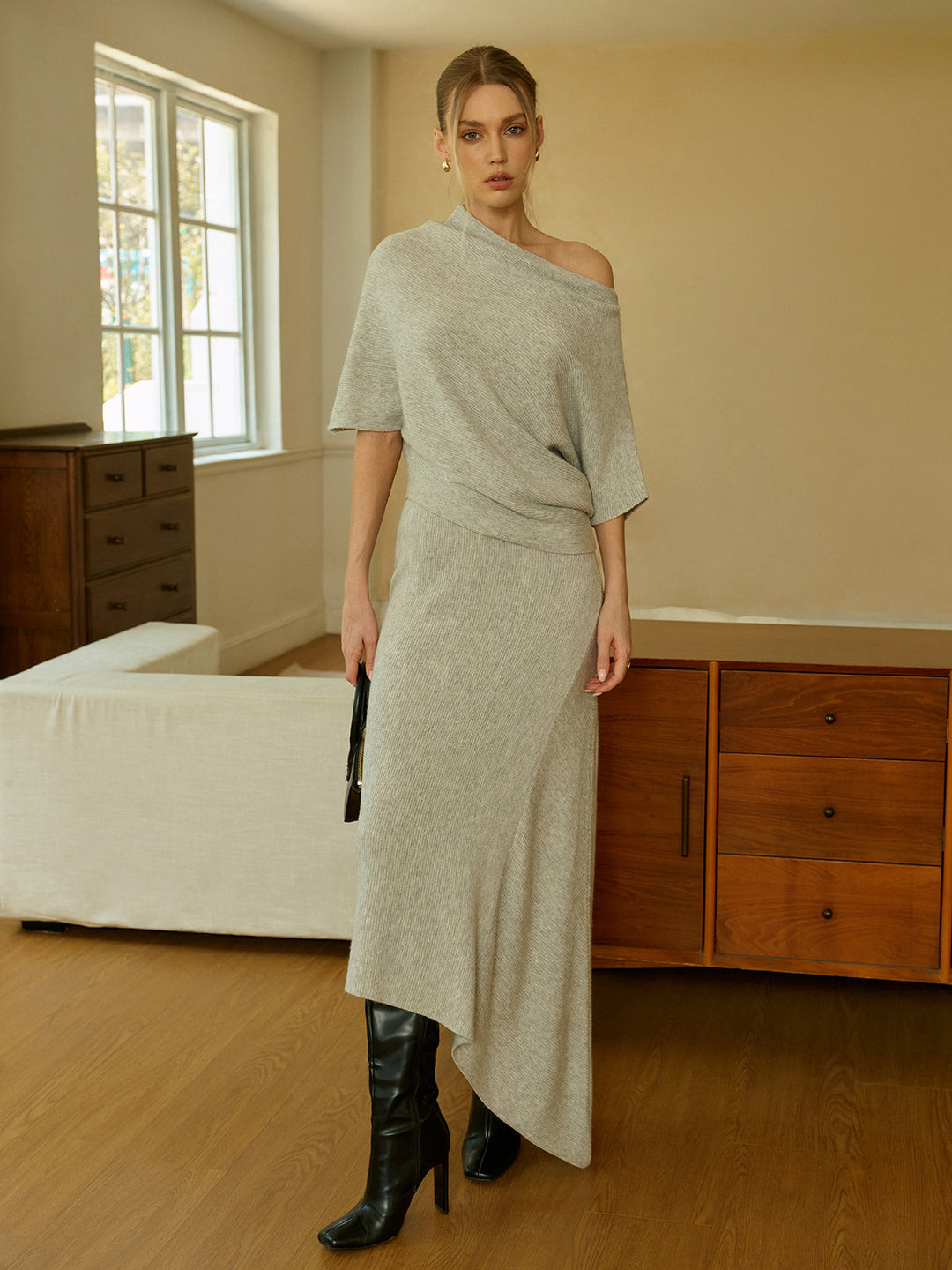 Asymmetric Wool-Blend Midi Skirt  Liora Lane Boutique Sweater Skirts