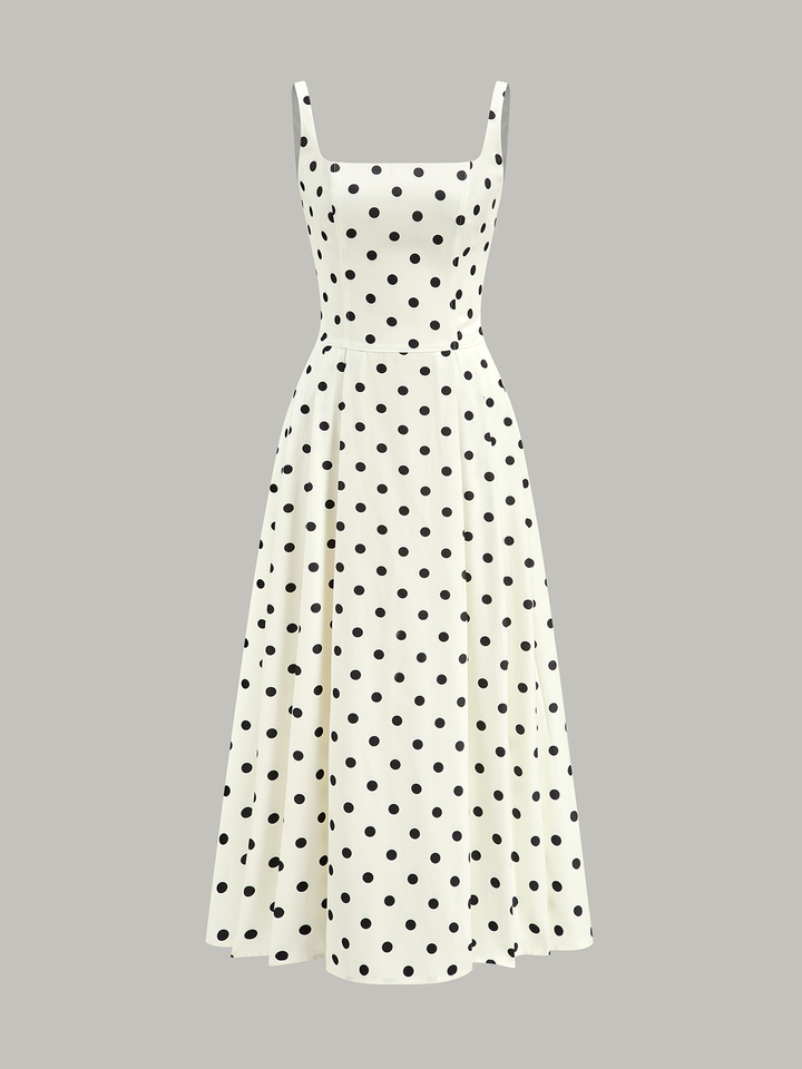 Polka Dot Square Neck Maxi Dress  Liora Lane Boutique Dresses Off-White / XL 58.00