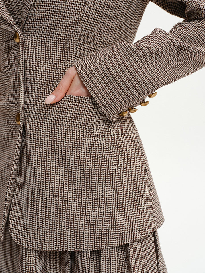 Houndstooth Metal Button Blazer  Liora Lane Boutique Blazers