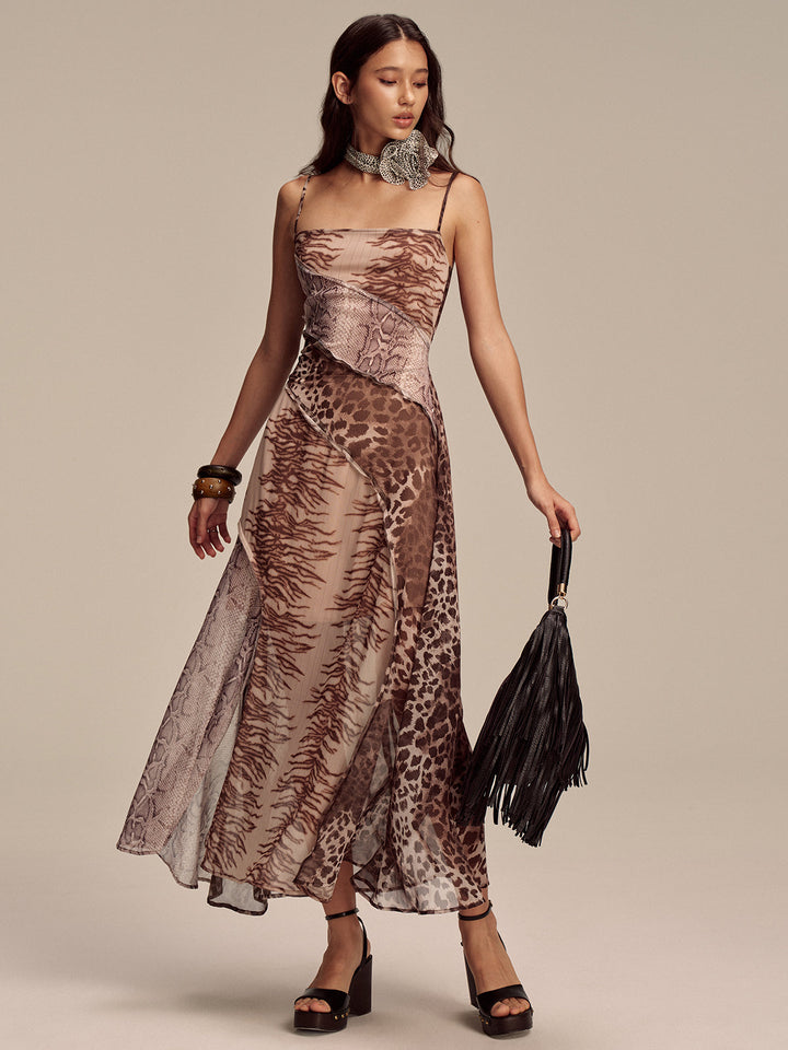 Animal Print Panel Semi-Sheer Mesh Maxi Dress  Liora Lane Boutique Dresses