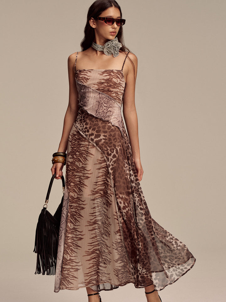 Animal Print Panel Semi-Sheer Mesh Maxi Dress  Liora Lane Boutique Dresses