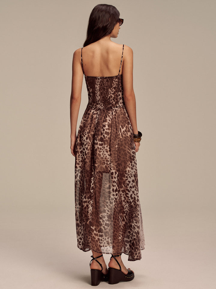 Animal Print Panel Semi-Sheer Mesh Maxi Dress  Liora Lane Boutique Dresses