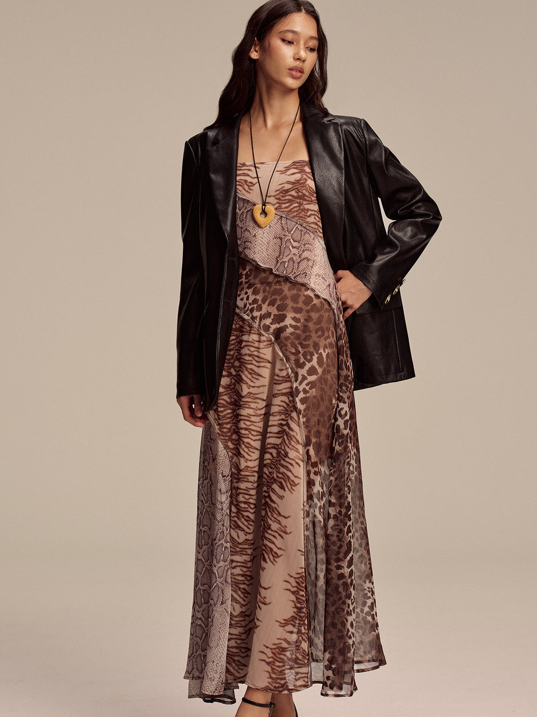 Animal Print Panel Semi-Sheer Mesh Maxi Dress  Liora Lane Boutique Dresses