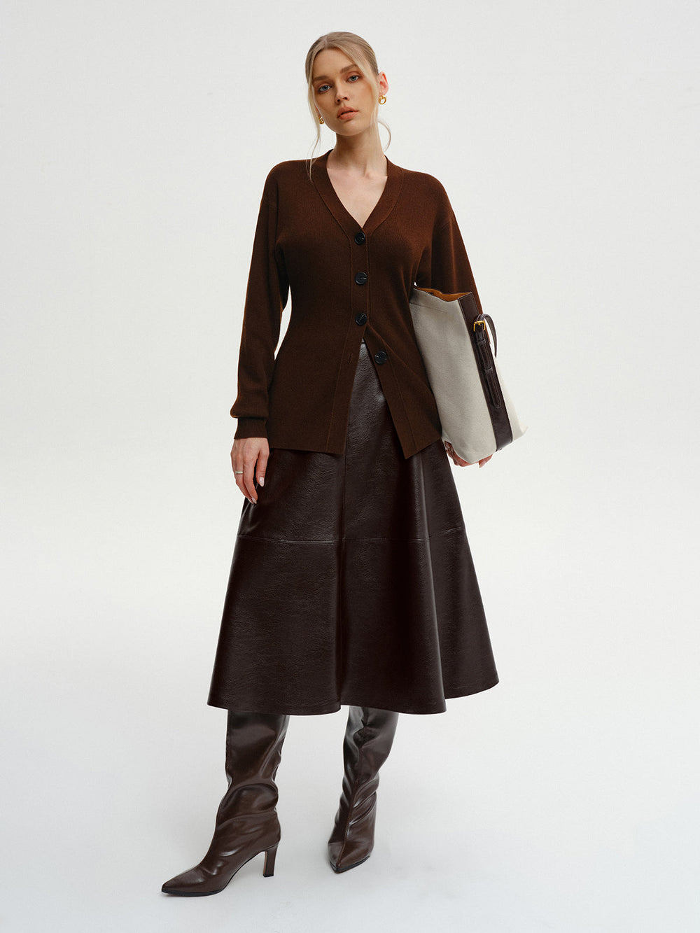 Wool-Blend V-Neck Button-Down Cardigan  Liora Lane Boutique Cardigans