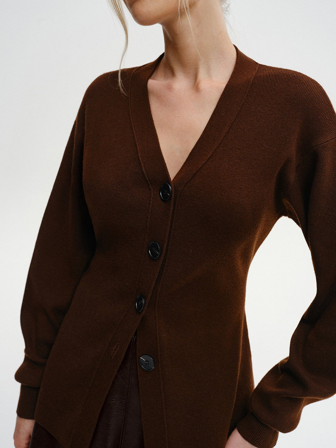 Wool-Blend V-Neck Button-Down Cardigan  Liora Lane Boutique Cardigans