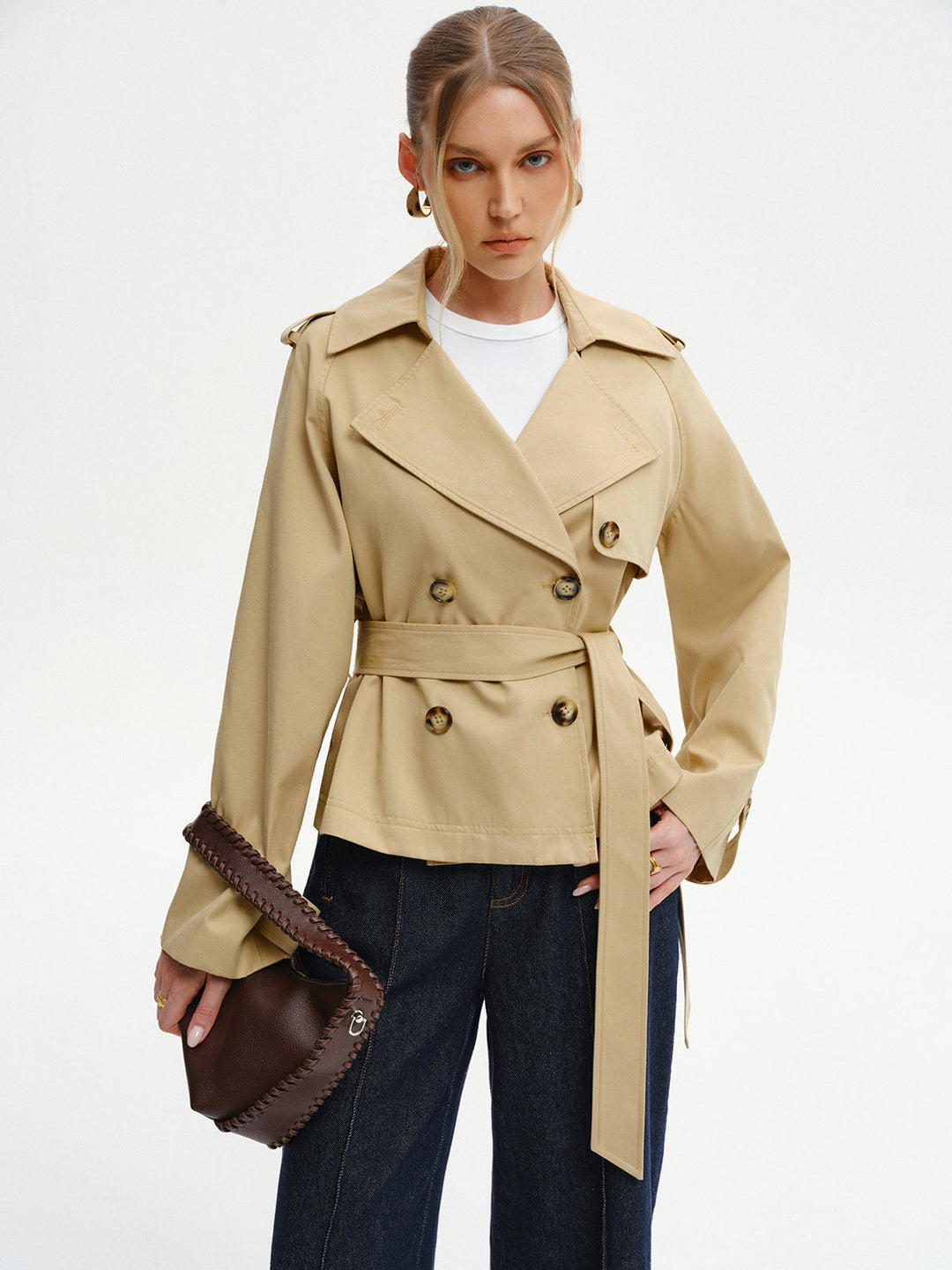 Double-Breasted Belted Trench Coat  Liora Lane Boutique Trench Coats