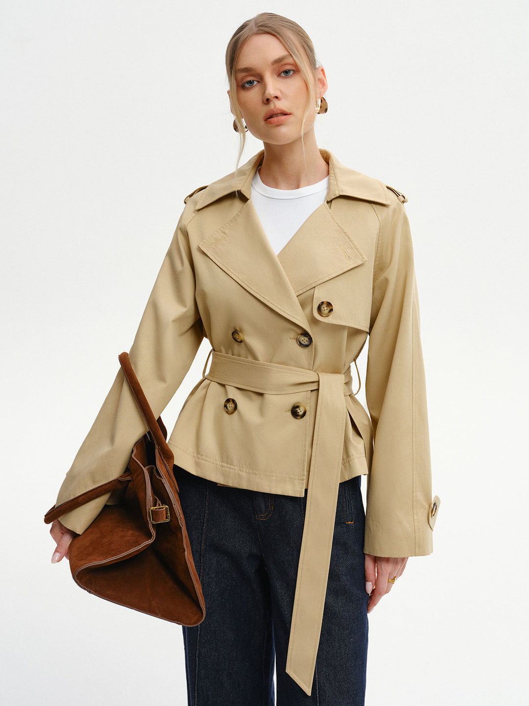 Double-Breasted Belted Trench Coat  Liora Lane Boutique Trench Coats