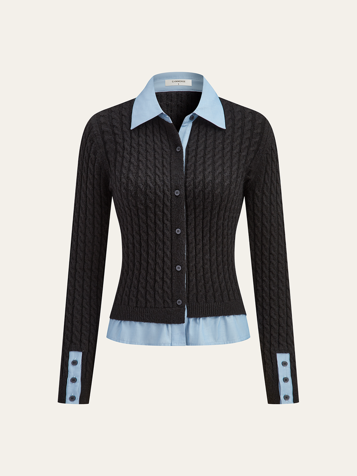 2 in1 Paneled Cable-Knit Cardigan  Liora Lane Boutique Cardigans Black / XL 59.00