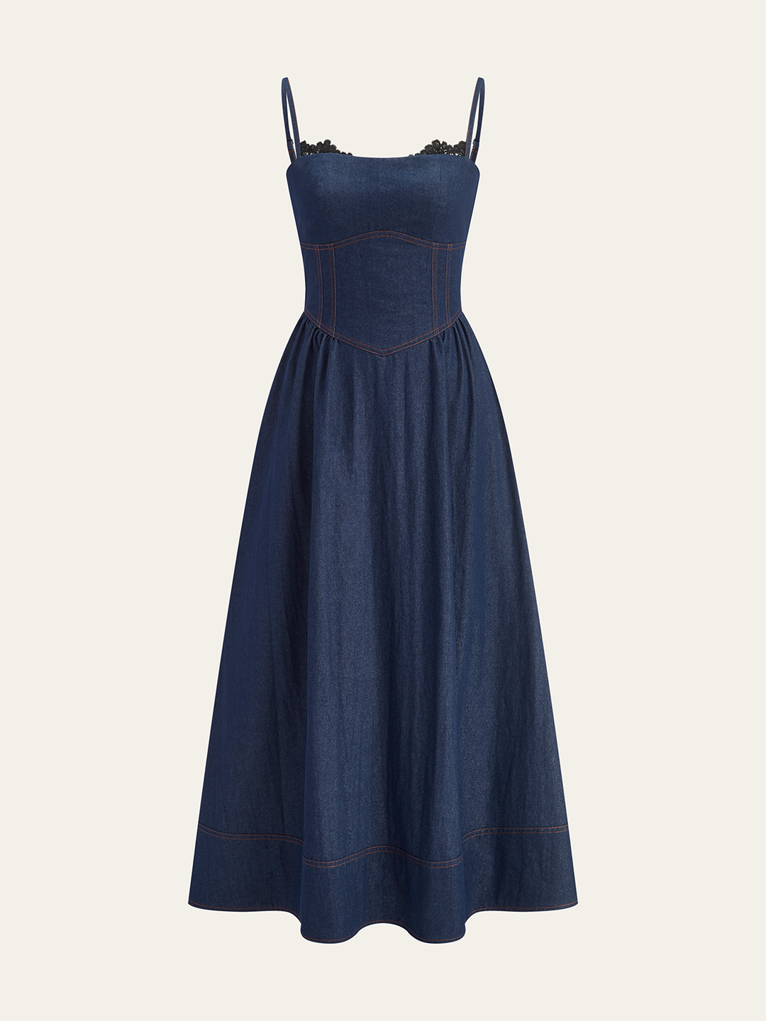 Lace Trim Denim Cami Maxi Dress  Liora Lane Boutique Dresses