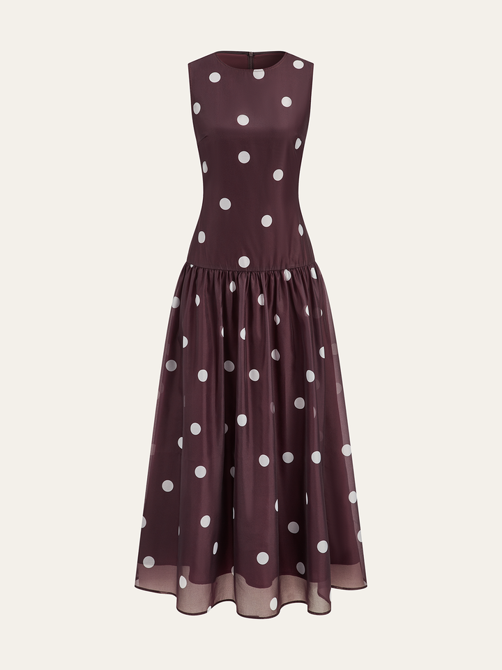 Polka Dot Sleeveless Chiffon Maxi Dress  Liora Lane Boutique Dresses Purple / XL 84.99