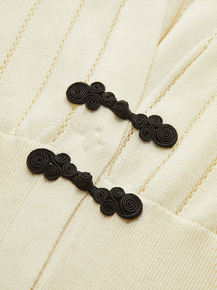 Eyelet-Striped Waist-Cinched Knit Cardigan  Liora Lane Boutique Cardigans