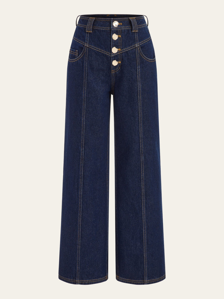 Mid-Waist Wide-Leg Button Front Jeans  Liora Lane Boutique Jeans Blue / XL 68.00