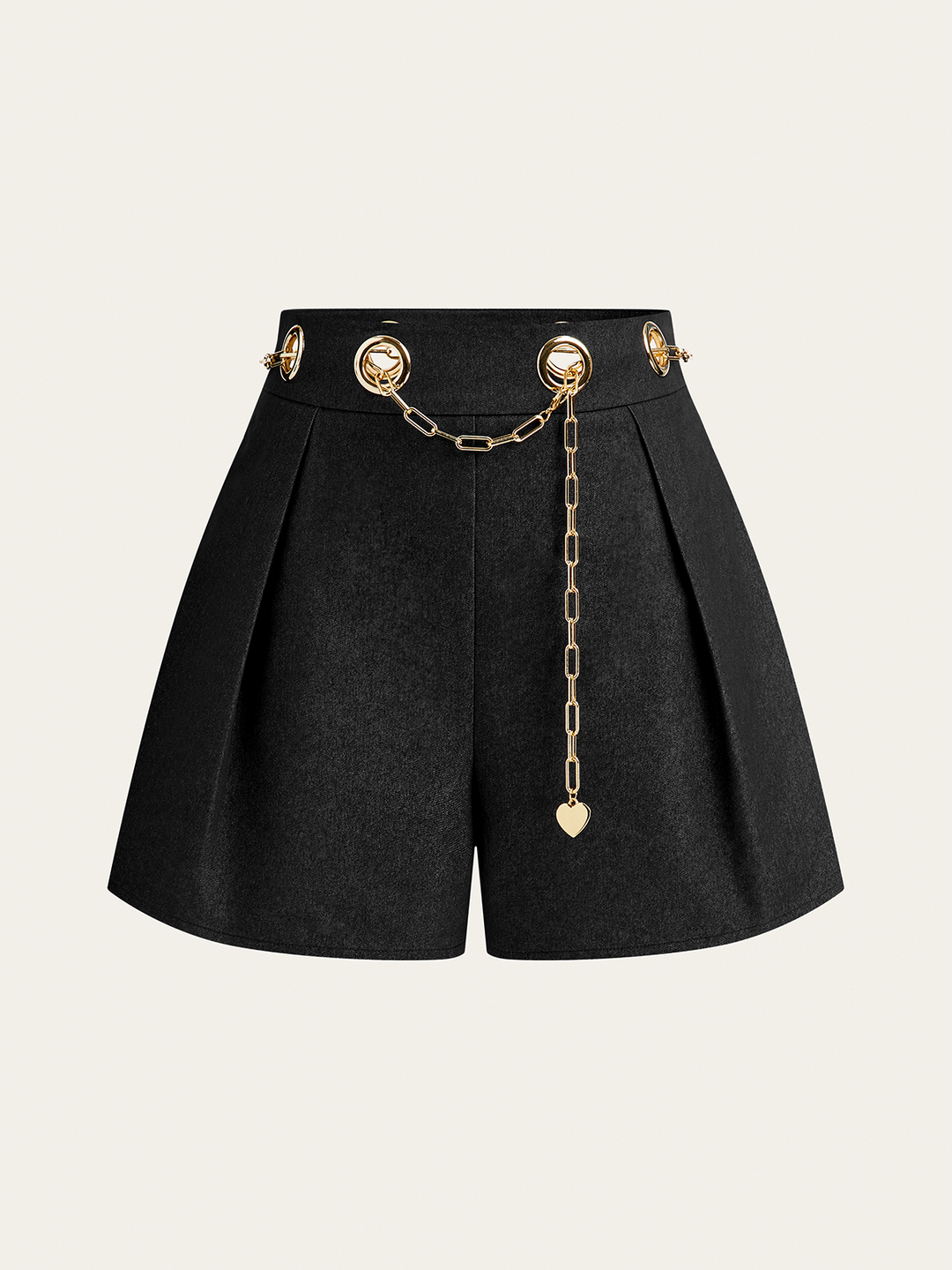 Faux Denim Shorts with Metal Chain Belt  Liora Lane Boutique Shorts Black / XL 39.00