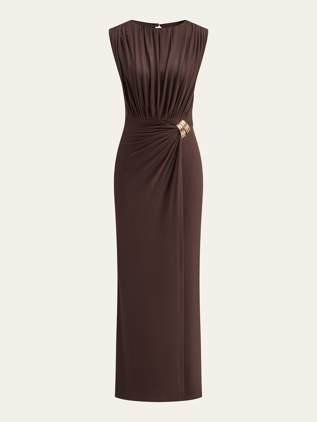 Metal Buckle Sleeveless Ruched Maxi Dress  Liora Lane Boutique Dresses
