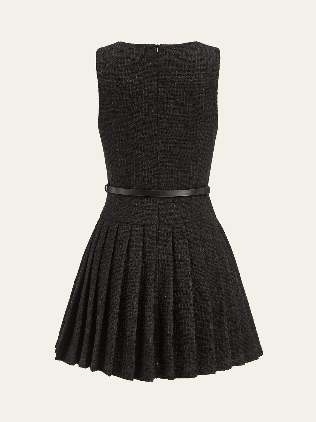 Tweed Sleeveless Pleated Mini Dress with Belt  Liora Lane Boutique Dresses