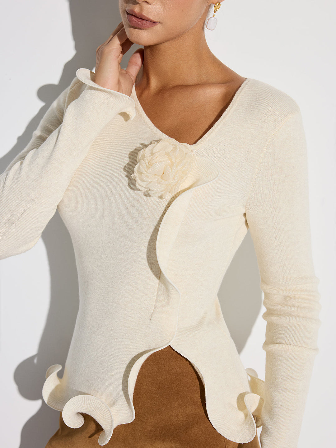 3D Floral Ruffled Hem Knit Top  Liora Lane Boutique Knit Tops
