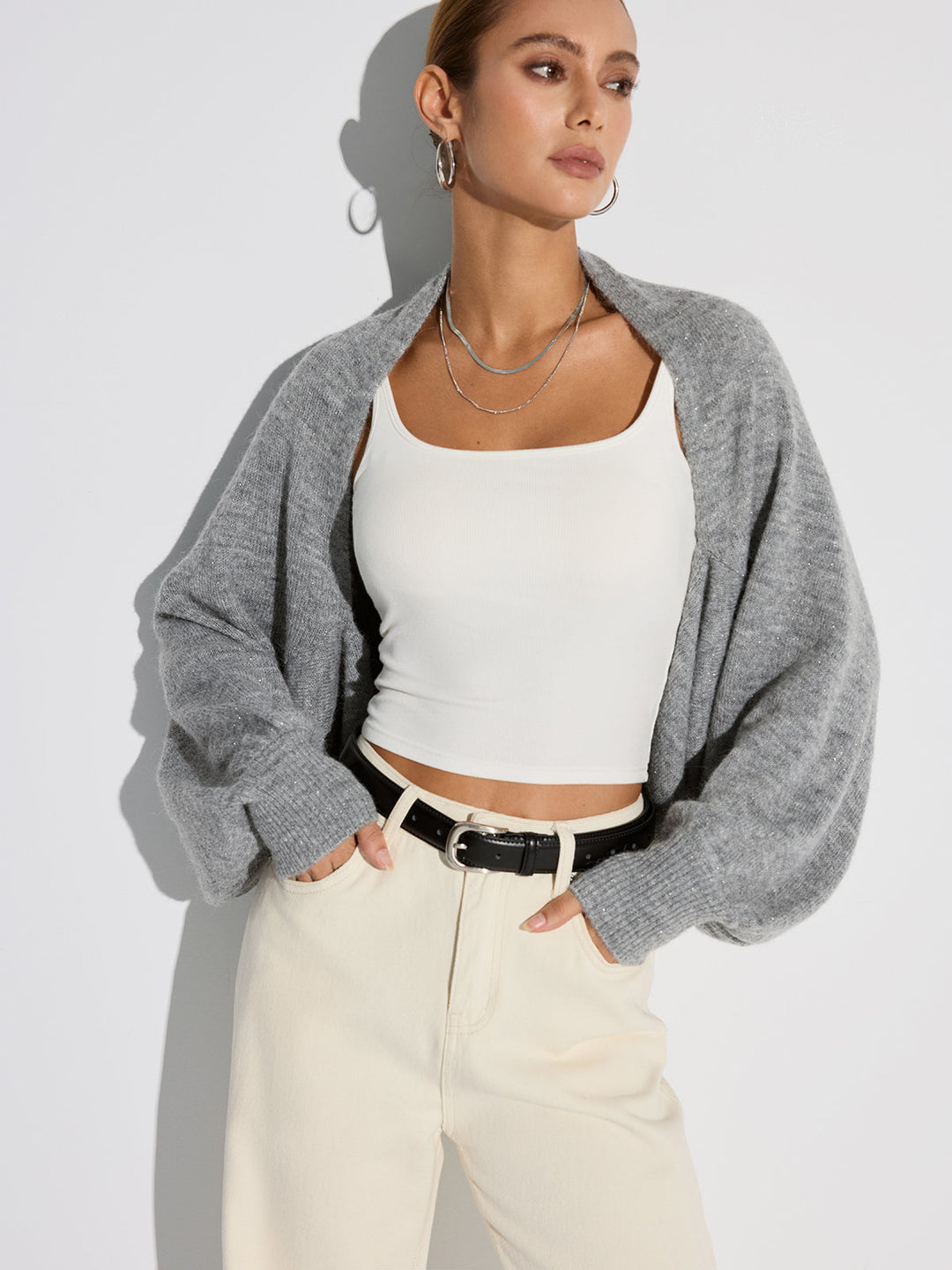 Wool Blend Oversized Batwing Sleeve Cardigan  Liora Lane Boutique Cardigans Light Grey / XL 44.00