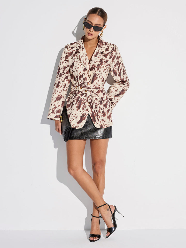 Cow-print Belted Blazer  Liora Lane Boutique Blazers