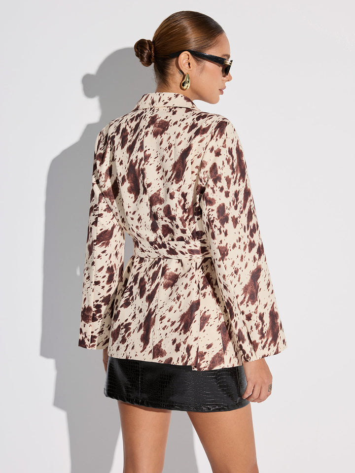 Cow-print Belted Blazer  Liora Lane Boutique Blazers