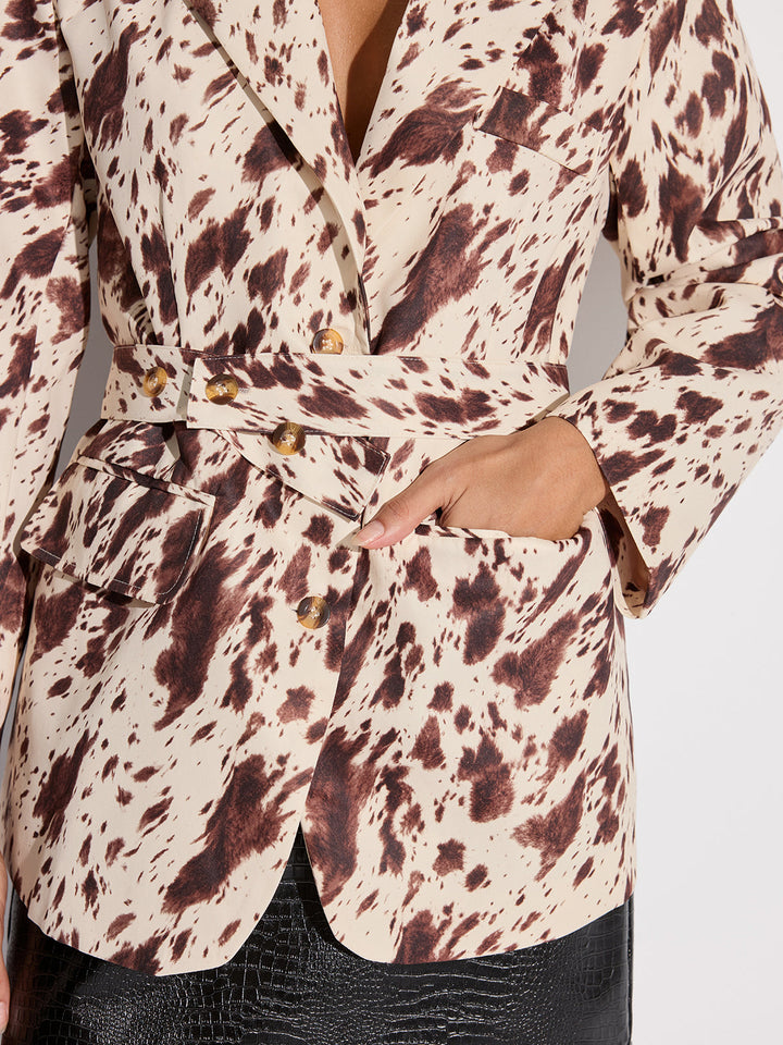 Cow-print Belted Blazer  Liora Lane Boutique Blazers