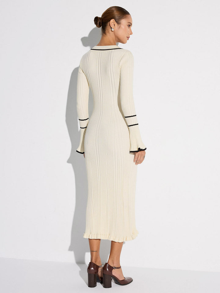 Contrast Trim Buttoned Ribbed Sweater Dress  Liora Lane Boutique Sweater Dresses