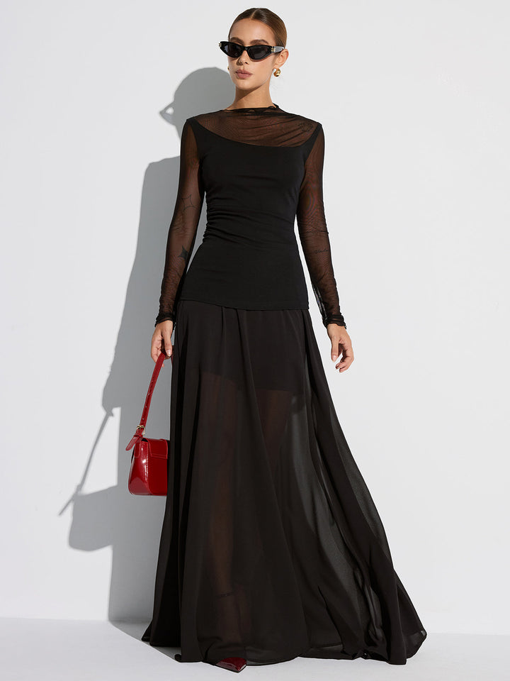 Semi-Sheer Mesh Panel Long Sleeve T-Shirt  Liora Lane Boutique T-Shirts