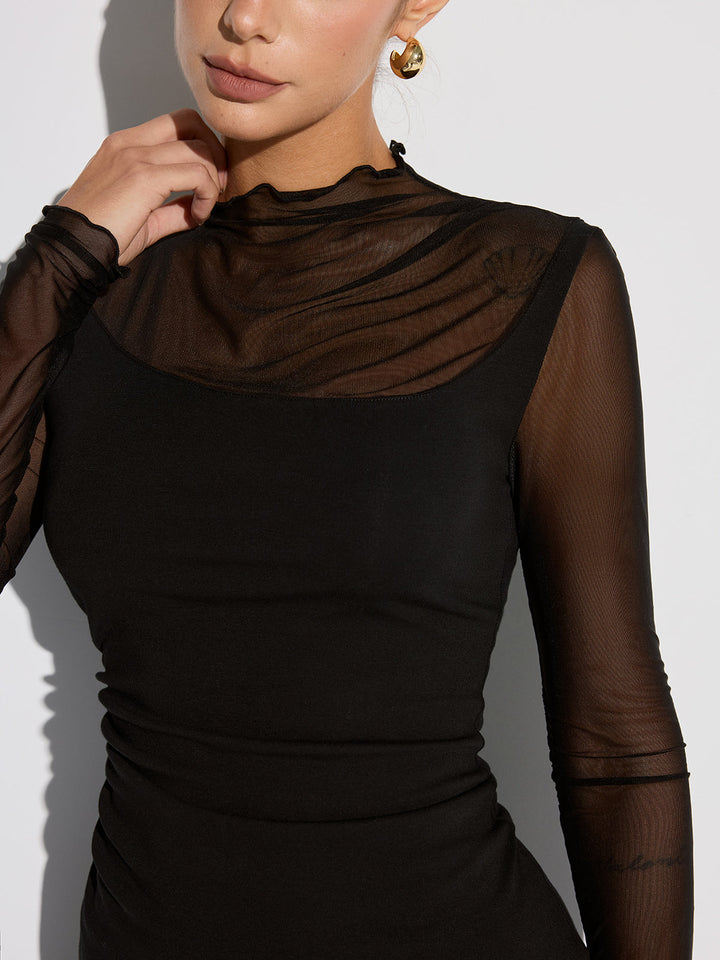 Semi-Sheer Mesh Panel Long Sleeve T-Shirt  Liora Lane Boutique T-Shirts