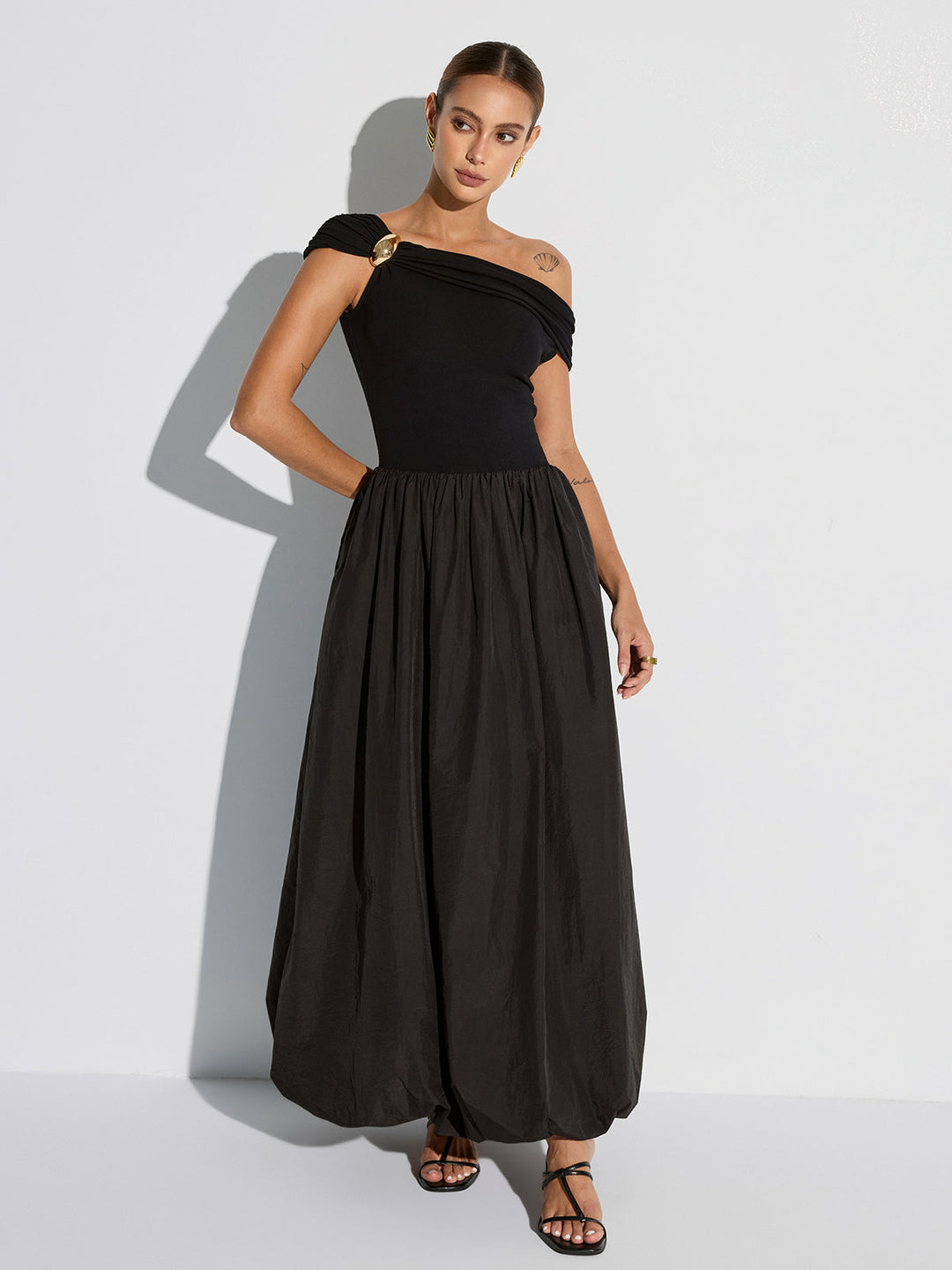Off-Shoulder Pocket Maxi Dress  Liora Lane Boutique Dresses Black / XL 69.00