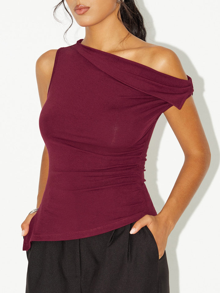 Asymmetric Off-Shoulder Ruched T-Shirt  Liora Lane Boutique T-Shirts