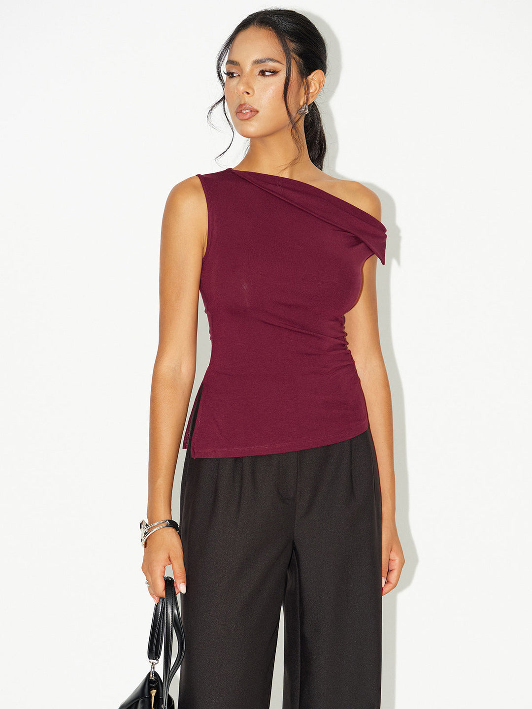 Asymmetric Off-Shoulder Ruched T-Shirt  Liora Lane Boutique T-Shirts