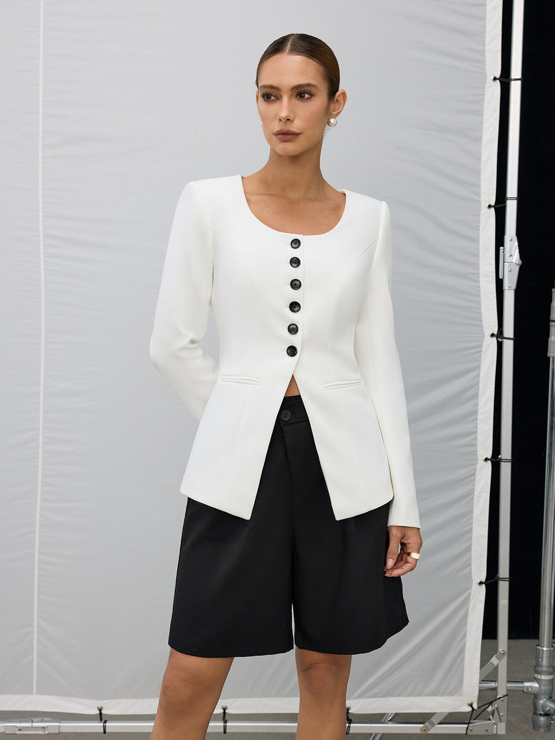 Square Neck Button Blazer  Liora Lane Boutique Blazers White / XL 155.00