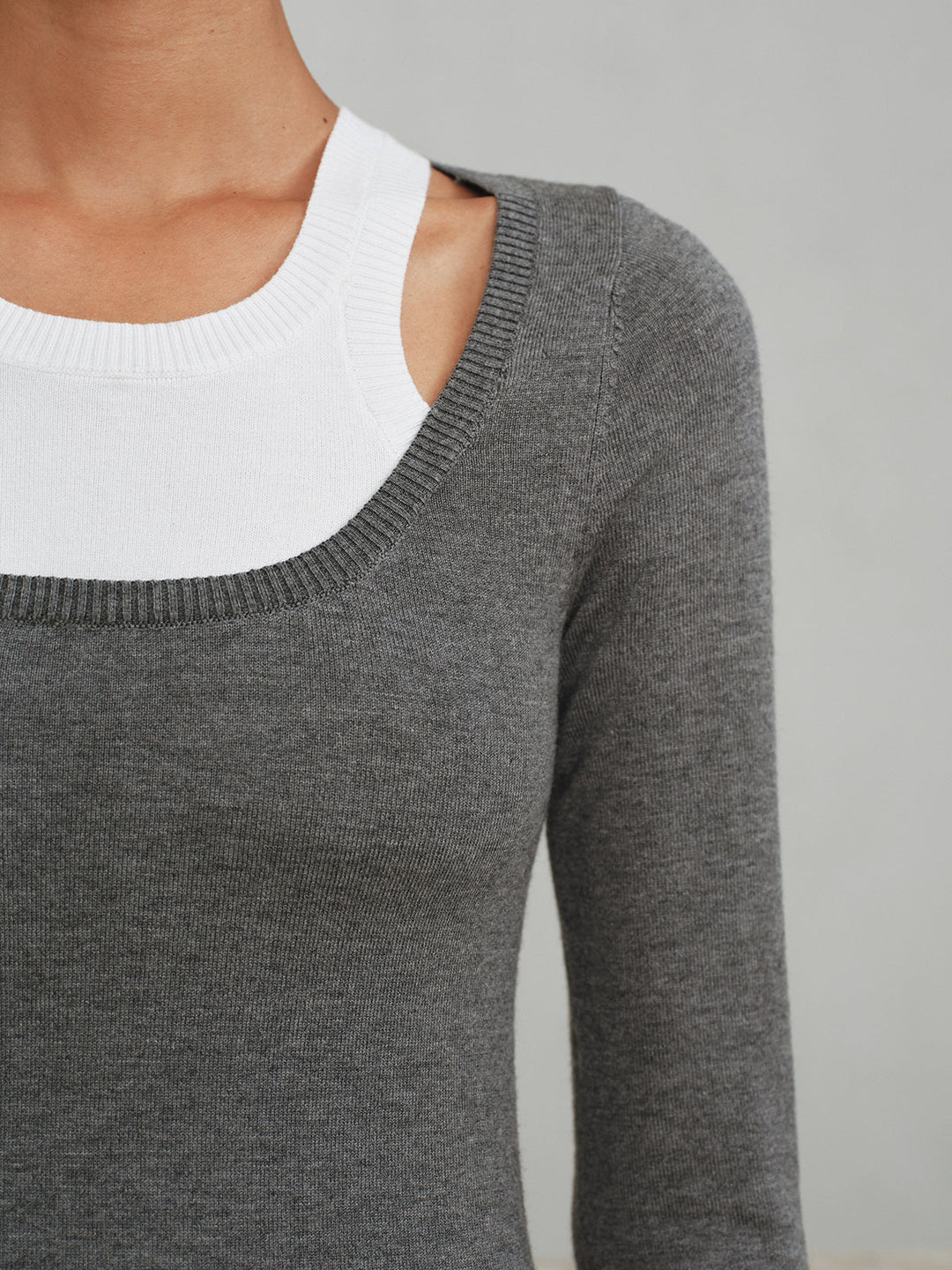 2 in 1 Wool-Blend Layered Cut-Out Knit Top  Liora Lane Boutique Knit Tops